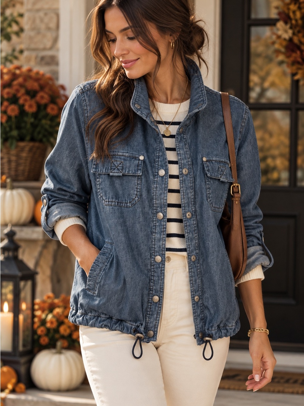 Cleo Petites Dark Denim Utility Jacket Size Small | Cotton Blend